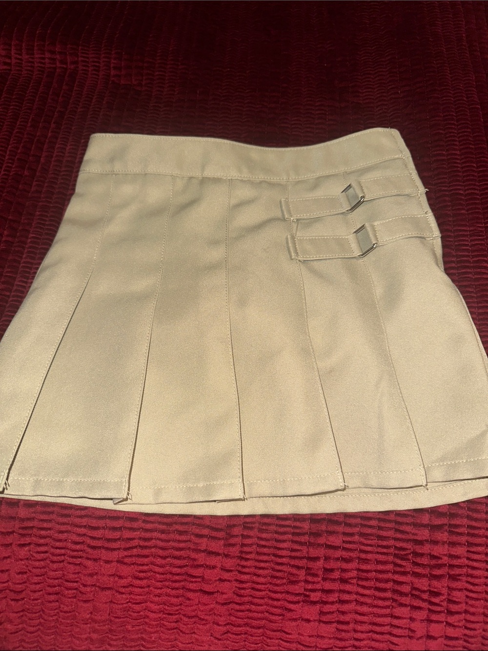 French Toast Girls Tan Pleated Skort with Buckle Detail